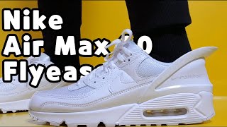 Nike Air Max 90 Flyease Triple White unboxing amp on feet review [upl. by Engeddi]