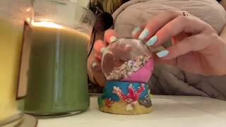 ASMR Glass Triggers Snow globes etc on amp off woodwick candle [upl. by Saval]