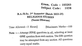 Gndu BA  Bsc 3rd Semester Religious Studies Question Paper  Ba 3rd Semester Question Paper [upl. by Caiaphas]