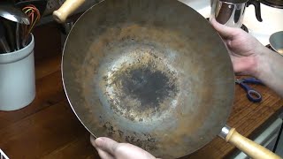 Rusty Wok Restoration Seasoning and First Cook [upl. by Prudi114]