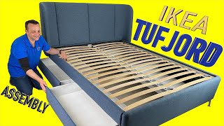 Ikea TUFJORD Upholstered storage bed Assembly instructions [upl. by Adnoyek]