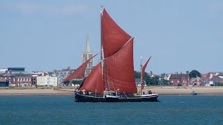 Thames sailing barge THALATTA sailing through harwich harbour 17718 [upl. by Leinehtan]