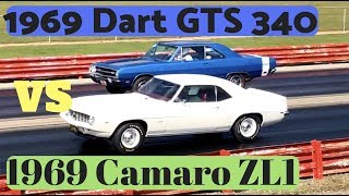 1969 COPO Camaro 427 vs 1969 Dodge Dart GTS 340  Pure Stock Drag Race [upl. by Trauts]