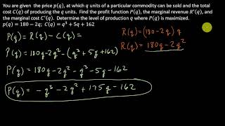 Business Calculus  Marginal Analysis Criterion For Maximum Profit [upl. by Hareemas]