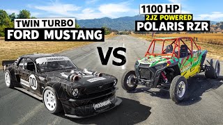 Worlds Fastest 1100hp 2JZ Polaris RZR vs Lia Blocks AWD 1400hp Mustang  Hoonicorn vs The World 2 [upl. by Idalla]