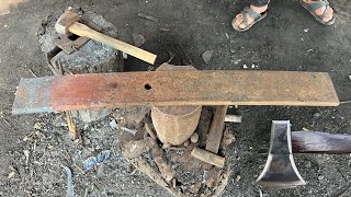 BLACKSMITHING  FORGING A POWERFUL AXE FROM LEAF SPRING [upl. by Harbed192]