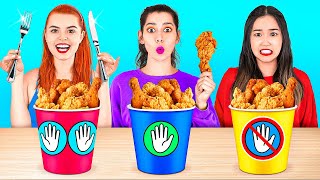 NO HANDS VS ONE HAND VS TWO HANDS Funny FOOD Situations 100 Layers of Food by 123 GO CHALLENGE [upl. by Chad]