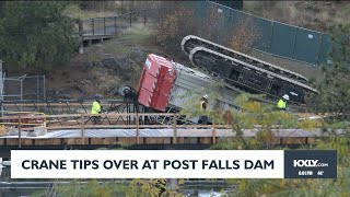 Crane tips over at Post Falls Dam [upl. by Sisak]