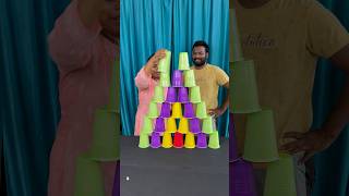 Sister vs Brother Money Cup Pyramid Challenge shorts Game [upl. by Neelrahc]