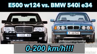 W124 E500 vs BMW 540i e34 0200 kmh accelerating [upl. by Airitak]