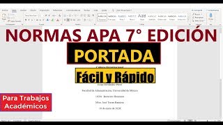 ELABORA UNA PORTADA EN WORD FÁCILMENTE SEGÚN NORMAS APA SÉPTIMA EDICIÓN 7ma  TRABAJOS ACADÉMICOS [upl. by Enahc]