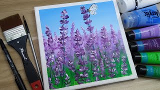 Relaxing acrylic painting 22  Easy art  step by step  lavender  How to paint lavender field [upl. by Enerual]