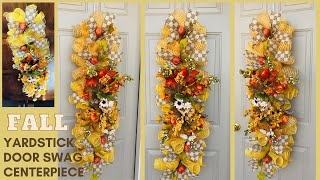 FALL YARDSTICK DOOR SWAG CENTERPIECE GARLAND WREATH DIY 🌻BUDGET FRIENDLY CRAFTS FALL ARRANGEMENT [upl. by Elston]