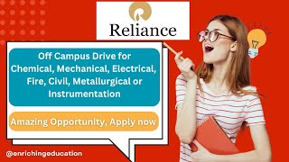 Bulk Hiring  Reliance Industry Off Campus Drive  Chemical Mechanical Civil Students Eligible [upl. by Yekcir474]