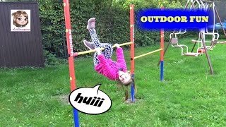 Erste Turnübungen an der RECKSTANGE im Garten  Outdoor Fun  Aufbau [upl. by Otreblasiul]