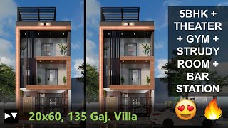 20x60 House Design Villa  5BHK  THEATER  GYM  3D Walkthrough  Home decorating ideas  Home Tour [upl. by Atikim]