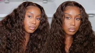 GLUELESS WIG INSTALL BROWN WATER WAVE HAIR • PERFECT FOR SUMMER VACATION  ASTERIA HAIR [upl. by Imoin]