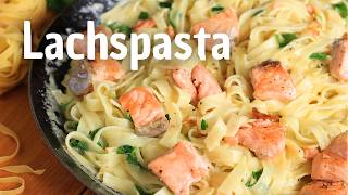 Cremige Lachs Pasta mit Sahne Sauce Rezept  Einfach Selber Kochen [upl. by Coady966]