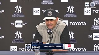 Aaron Boone on Oswaldo Cabrera getting first career start at 1B [upl. by Ojyma72]