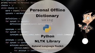 Personal Dictionary using python  NLTK Library phython nlp [upl. by Klimesh]