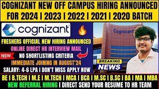 🔥Referral Urgent Hiring  Cognizant Official OFF Campus Mass Hiring Announced 2024 2023 2022 Batch [upl. by Bagley]