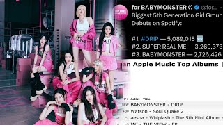 BABYMONSTER DRIP earns The Biggest Debut by 5th Gen Girlgroup on Spotify [upl. by Hnilym]