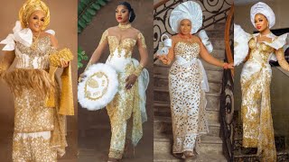 White and Gold George fabrics Wrapper and Blouse for Igbo traditional wedding bridal wear 2 [upl. by Serrano]