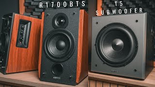 Edifier R1700BTS Active Bookshelf Speaker amp Edifier T5 Subwoofer Review [upl. by Sutelc]