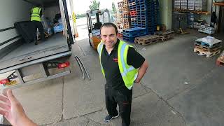 HGV CLASS 2 VOLVO FE 26 TONNE REFRIGERATION UNIT BEING LOADED BY WAREHOUSE OPERATIVES POV [upl. by Adnuhsat883]