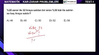 Kar  Zarar Problemleri Test 1 Soru 7 [upl. by Adnirem363]