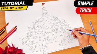 Ram Mandir Drawing  Easy Ram Mandir Outline Drawing Tutorial For Beginners  Easy Ram Mandir Art [upl. by Aihsad]