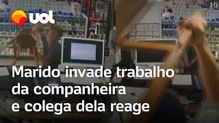 Homem invade local de trabalho da companheira e colega reage com cadeira assista o vídeo [upl. by Eiuqram332]