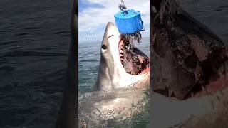 The great white shark catches the bait handler out and steals the bait😱😱🔥 whiteshark shark shorts [upl. by Onida943]