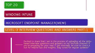 Level3 Intune Interview Questions and Answers  Microsoft Intune Part1 [upl. by Tager]