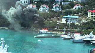 St Thomas Yacht Positive Energy Fire Burns to water line March 15 2016 [upl. by Nilkoorb803]