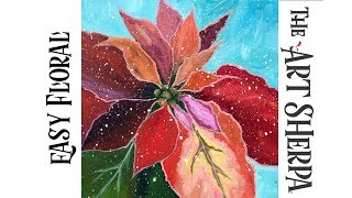 EASY Floral Acrylic Paint tutorial for Beginners Poinsettias  Angelooney  TheArtSherpa [upl. by Akenat]