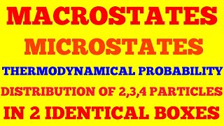 MICROSTATES MACROSTATES AND THERMODYNAMICAL PROBABILITY  DISTRIBUTION OF PARITICLES IN 2 BOXES [upl. by Clarette]