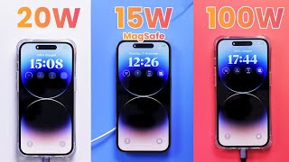 iPhone 14 Pro Charging Comparison 20W vs MagSafe vs 100W [upl. by Naitsyrk]