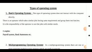 Types of Operating System  Batch Multiprogramming Multitasking Real Time Os Distributed Os [upl. by Vala82]