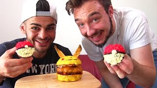 Dégustation du PIKACHU BURGER avec FastGoodCuisine  CUPCAKE POKEBALL amp BURGER XXL [upl. by Htebazie]