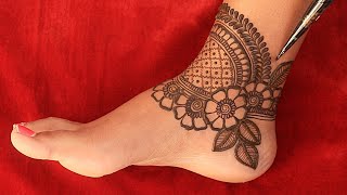 Feet design  Step By Step Side Leg Mehndi  Simple Leg Mehendi  Leg Mehandi Design  bridal mehndi [upl. by Kareem]