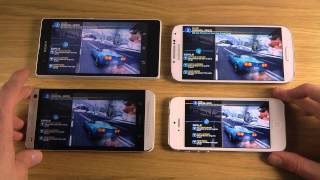 Samsung Galaxy S4 vs HTC One vs iPhone 5 vs Sony Xperia Z  Asphalt 7 Heat [upl. by Nitsuga]