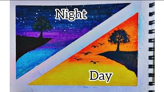 Day Night painting viralvideo day night art virviravirviravirlviral।viraa।‌‌ [upl. by Shirberg502]