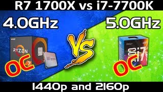 AMD Ryzen 1700X OC 40GHz vs INTEL i7 7700K OC 50GHz  1440p and 2160p Gaming Benchmarks [upl. by Kehoe581]