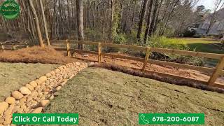 Yard Drainage Solution amp Design By Brooks Landscaping  Dry Creek Bed  Zeon Zoysia Sod Installation [upl. by Alekal]