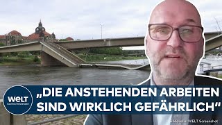 CAROLABRÜCKE Sorge vor Hochwasser Sprengung nach Einsturz wird zur besonders gefährlichen Mission [upl. by Ephram]