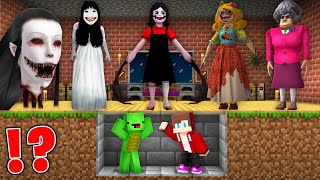 JJ and Mikey HIDE From SCARY HORROR LADIES FAMILY in Minecraft  Maizen [upl. by Arlon]