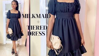 How to Cut and Sew a MILKMAID DRESS  TIERED DRESS  Easy Tutorial [upl. by Trahurn644]