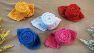 How to make rose using towel  towel folding  towel art [upl. by Hiett]