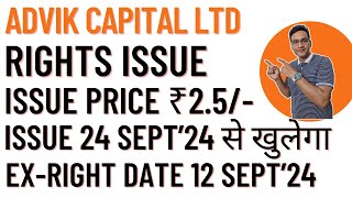 Advik Capital Rights Issue 2024  Invest mantra [upl. by Lledraw]